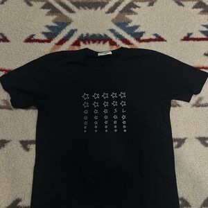 Saint Laurent Black Crewneck T-Shirt with White Star Grid